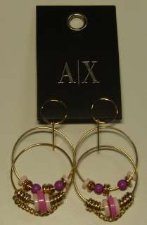 NEW ARMANI EXCHANGE A/X WOMENS/LADIES GOLD DANGLE PINK/ROSE STONES 