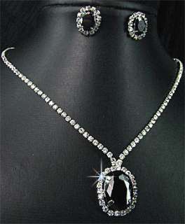 Wedding Bridal Bridesmaids Black Crystals Diamante Necklace Earrings 