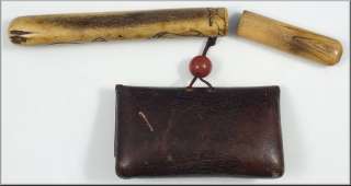 Signed Meiji Period Japanese Tobacco Pouch & Pipe Case  