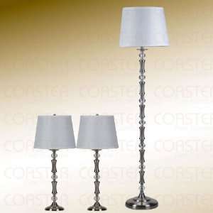 3pc Table & Floor Lamps Set Contemporary in Chrome Finish 