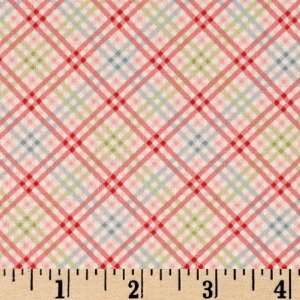  44 Wide Love Notes Plaid Ivory/Pink Fabric By The Yard 