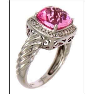   White Gold Diamond Ring Centered with 3.70 Carat Pink Stone Jewelry