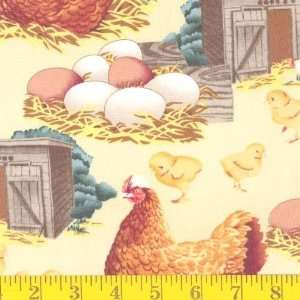  45 Wide Home on the Ranch Chickens Cream Fabric By The 