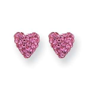    14k Gold Pink Round Crystal Heart Post Love Earrings Jewelry