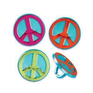 24 Peace Sign Hippie CAKE Cupcake Rings Party Favors Birthday  