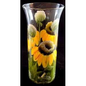   Tennessee Mountain Artist Pat Rader. Floral Design Clear Glass Vase