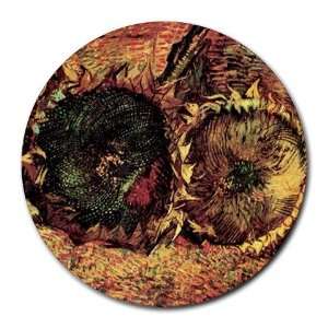  Two Cut Sunflowers 2 By Vincent Van Gogh Round Mouse Pad 