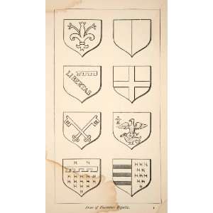  1884 Wood Engraving Florence Tuscany Italy Shield Heraldry 