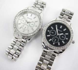 Henley Mens Real Crystal Bling Bracelet Watches Big Dial in Black or 