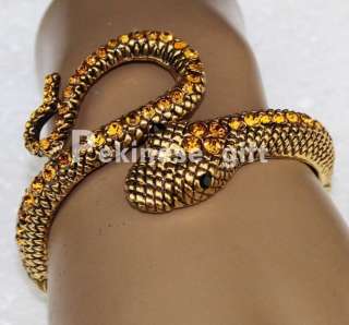 100% New Orange Swarovski Crystals Gold Snake Cool Bracelet Cuff 