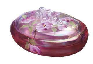 Fenton Tulip Delight on Rosemilk Opalescent Oval Candy Box  