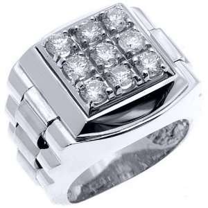  Mens Rolex Ring White Gold Square Diamond Ring 1.75 Carats 
