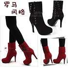 Black Red Women Ankle BOOTS Zipper UP Button HIGH Heel Shoes US ALL 
