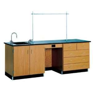   1116KF Solid Oak Wood Instructors Desk, Flat Epoxy Resin Top, 8 Width