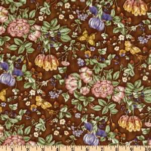 45 Wide Chelsea Garden Vintage Flowers Chestnut Fabric 