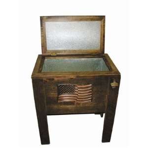    Wooden Cooler with Brass American Flag Trim