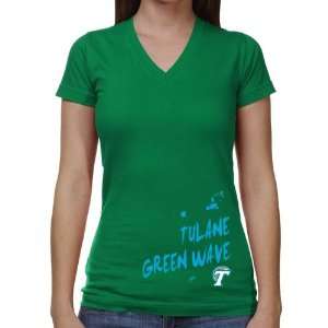  Tulane Green Wave Ladies Paint Strokes V Neck T Shirt 