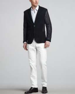 3MMU Dolce & Gabbana Mesh Blazer, Tonal Stripe Shirt & Flat Front 
