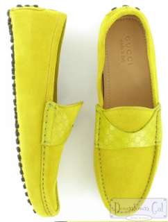 New Gucci Yellow Suede GG Logo Drivers Loafers Shoes 9 G US 10 EU 43 