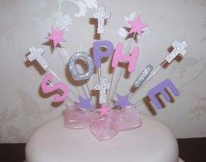 CHRISTENING/FIRST HOLY COMMUNION CAKE TOPPER PINK/LILAC  