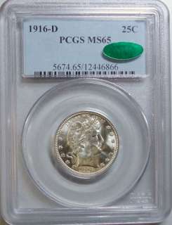 1916 D BARBER QUARTER PCGS MS 65 CAC APPROVED  