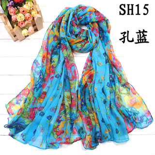 Womens Long Scarf Wraps Shawl Stole Soft Silk scarves flowers Super 