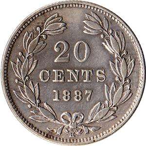 1887 (H) Nicaragua 20 Centavos Silver Coin KM#7  