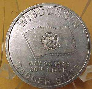 WISCONSIN THE BADGER STATE 30TH STATE TOKEN 8570C  