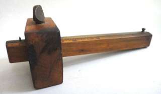 antique STANLEY MEASURE GAUGE SCRIBE#73 TOOL wood+brass  