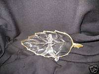 Vintage leaf clear glass dish Hazel Atlas gold rim  