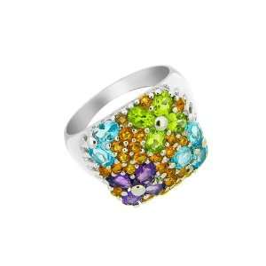    9ct White Gold Multicoloured Facet Ring, Size 6.5 Jewelry