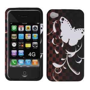 Brown Check with White Butterfly Design Rubberized Snap on Hard Skin 