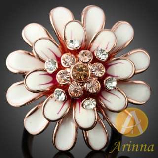 ARINNA white enamel flower Cocktail Fashion Ring rose gold GP 