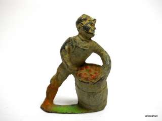Vintage Barclay Manoil Lead Figure Farmer with Barrel of Apples 41/36 