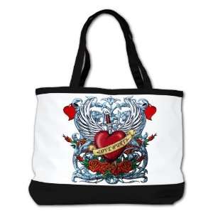 Shoulder Bag Purse (2 Sided) Black Love Hurts with Sword Heart Thorns 