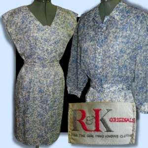 Vintage 50s Blue Floral R&K Dress Belt Jacket 26W S  