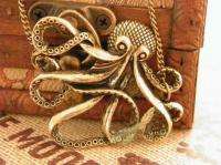 New Antiqued Brass OCTOPUS Chain Necklace Pendant  