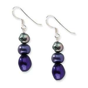   Peacock & Dark Purple Freshwater Cultured Pearl Earrings Jewelry