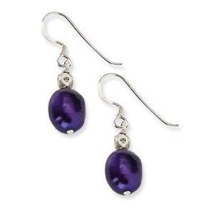   Silver Dark Purple Freshwater Cultured Pearl Earrings Jewelry