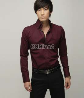 Fashion Korean Version Mens Slim Striped Casual Long sleeve Shirt 3 
