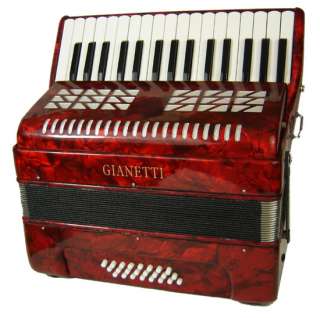 Student Red Piano Accordion W/Case/Strap 24 Bass 32 Key  
