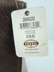  158 FOSSIL Quinn Flap Turn Lock Leather Shoulder Bag Brown Chocolate