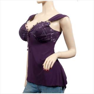 Sexy PURPLE O Ring Necklace Sleeveless Plus Size Top  