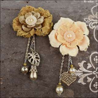 PRIMA ALLEGRA Fabric Flowers with charms scrapbook embellishment 