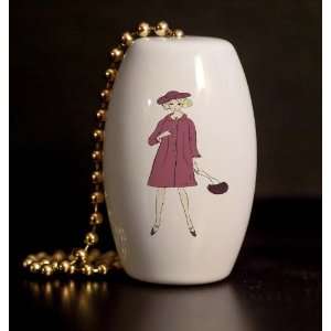  Retro London Fashion Woman Porcelain Fan / Light Pull 