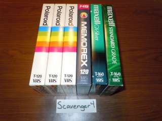 Lot of 6 Recordable VHS T 160 T 120 Maxwell Polaroid +  