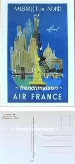 AIR FRANCE French Postcard Eiffel Tower+Statue Liberty  