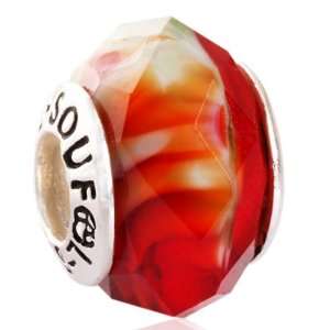  Pale Red Fantasy Stripes Cut Ste Murano Glass European Beads Jewelry