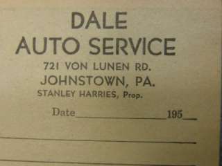Oil GAS SERVICE STATION JOHNSTOWN PA 1950 RECEIPT BOOK NOS dale auto 