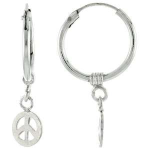   Silver Tiny Hoop Earrings w/ Peace Sign, 1 (25mm) tall Jewelry